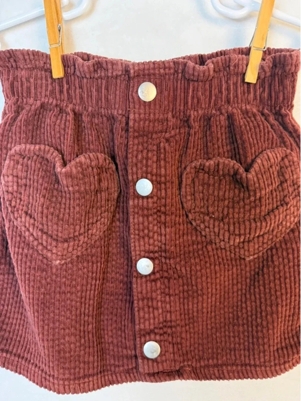 Girls corduroy button up skirt with heart pockets size 4T